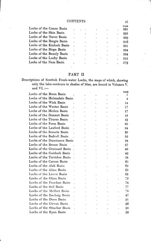 Page xi, Volume 1 - Contents of each Volume
