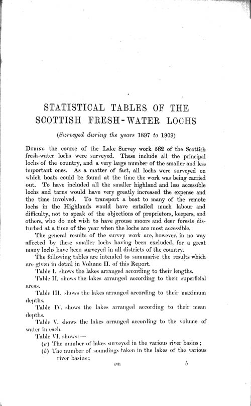 Page xvii, Volume 1 - Statistical Tables of the Scottish Fresh-water Lochs