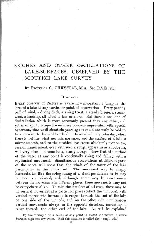 Page 29, Volume 1 - Seiches and other Oscillations of Lake-surfaces, observed by the Scottish Lake Survey, by Professor George Chrystal