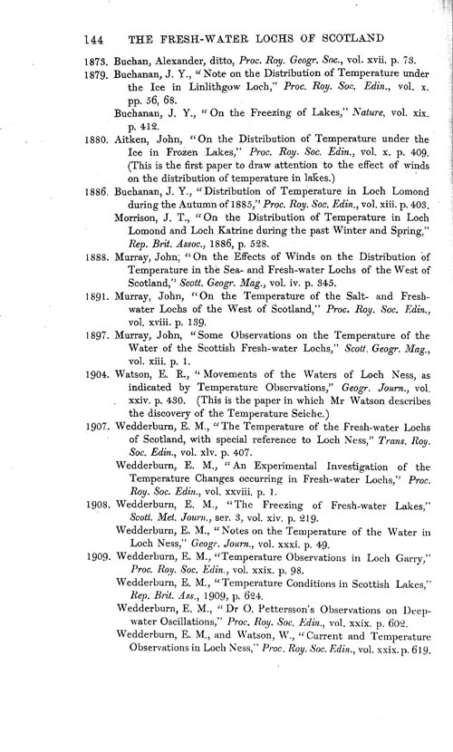 Page 144, Volume 1 - Temperature of Scottish Lakes, by E.M. Wedderburn