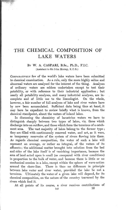 Page 145, Volume 1 - Chemical Composition of Lake-waters by W.A. Caspari