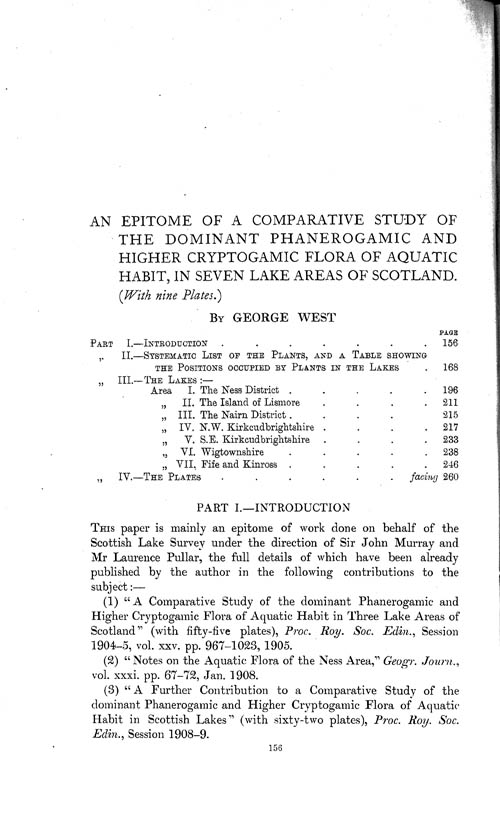 Page 156, Volume 1 - An Epitome of a Comparative Study of the Dominant Phanerogamic and Higher Cryptogamic Flora of Aquatic Habit, in seven Lake Areas in Scotland, by George West