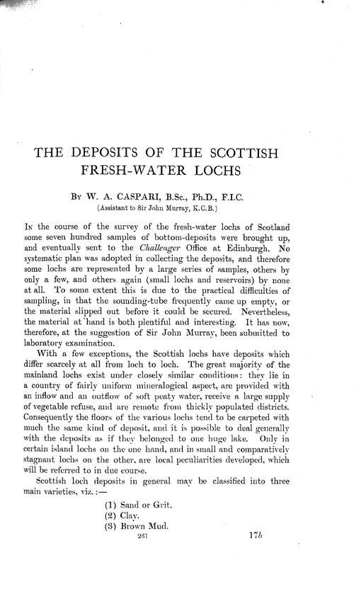 Page 261, Volume 1 - Deposits of the Scottish Fresh-water Lochs, by W.A. Caspari