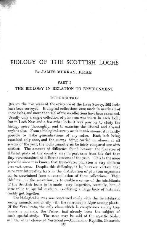 Page 275, Volume 1 - Biology of the Scottish Lochs, by James Murray