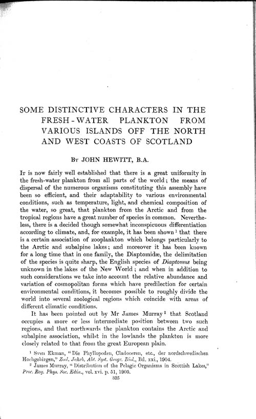 Page 335, Volume 1 - Some Distinctive Characters in the Fresh-water Plankton from various Islands off the North and West Coasts of Scotland, by John Hewitt