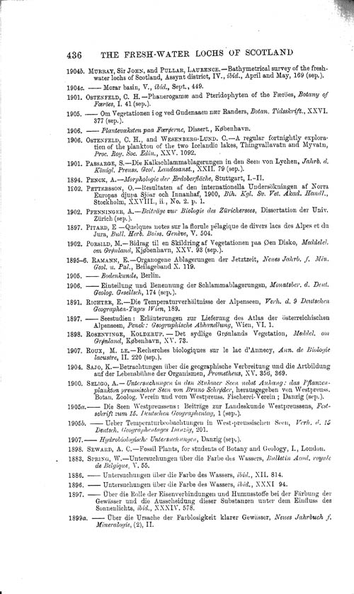 Page 436, Volume 1 - Summary of our Knowledge regarding various Limnological Problems, by C. Wesenberg-Lund