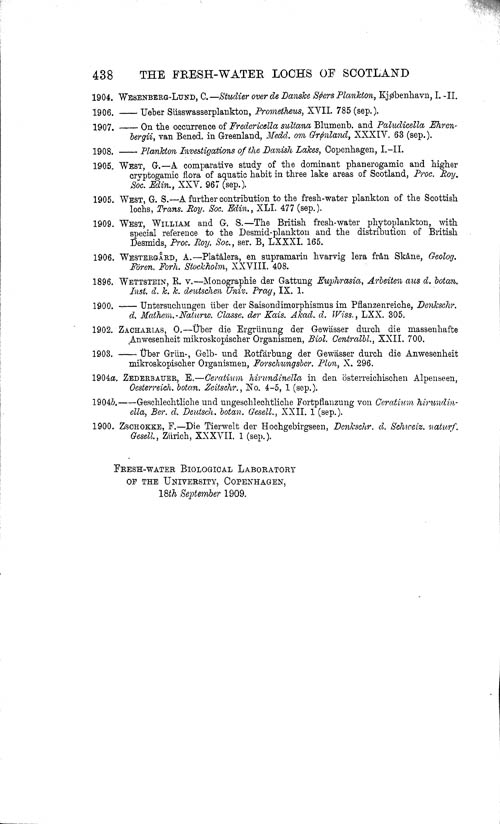 Page 438, Volume 1 - Summary of our Knowledge regarding various Limnological Problems, by C. Wesenberg-Lund