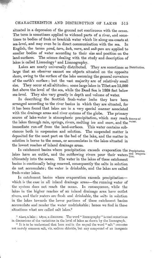 Page 515, Volume 1 - Characteristics of Lakes in general, and their distribution over the Surface of the Globe, by Sir John Murray