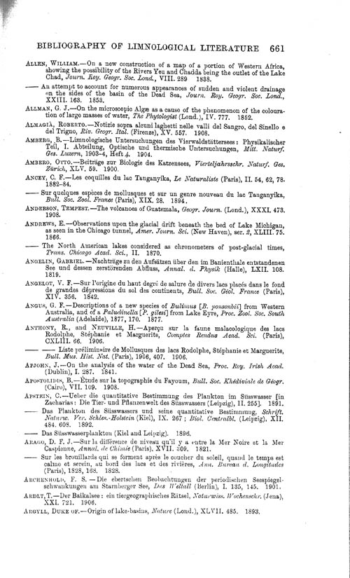Page 661, Volume 1 - Bibliography of Limnological Literature, compiled in the Challenger Office by James Chumley