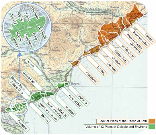 Map of farms in Golspie and Loth parishes, Sutherland