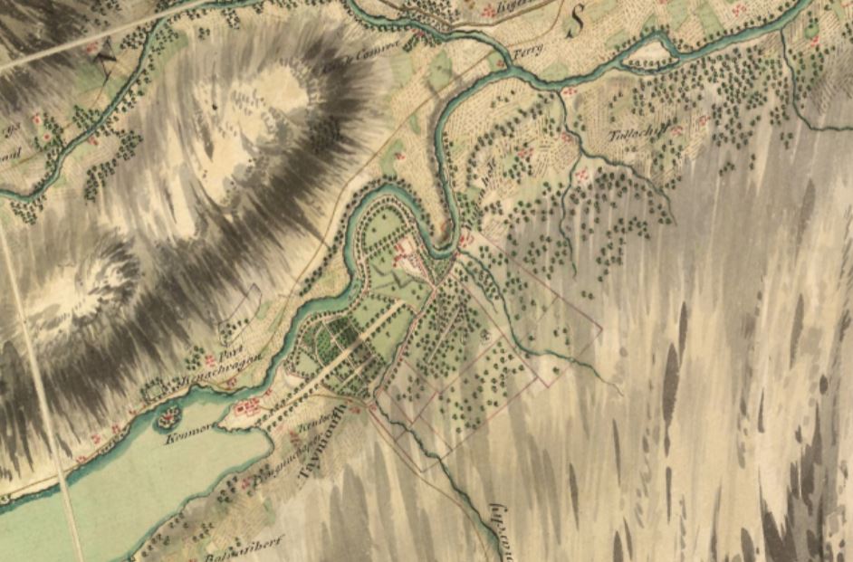 Extract from Roy's map showing woods and parkland around Kenmore Castle, Perthshire