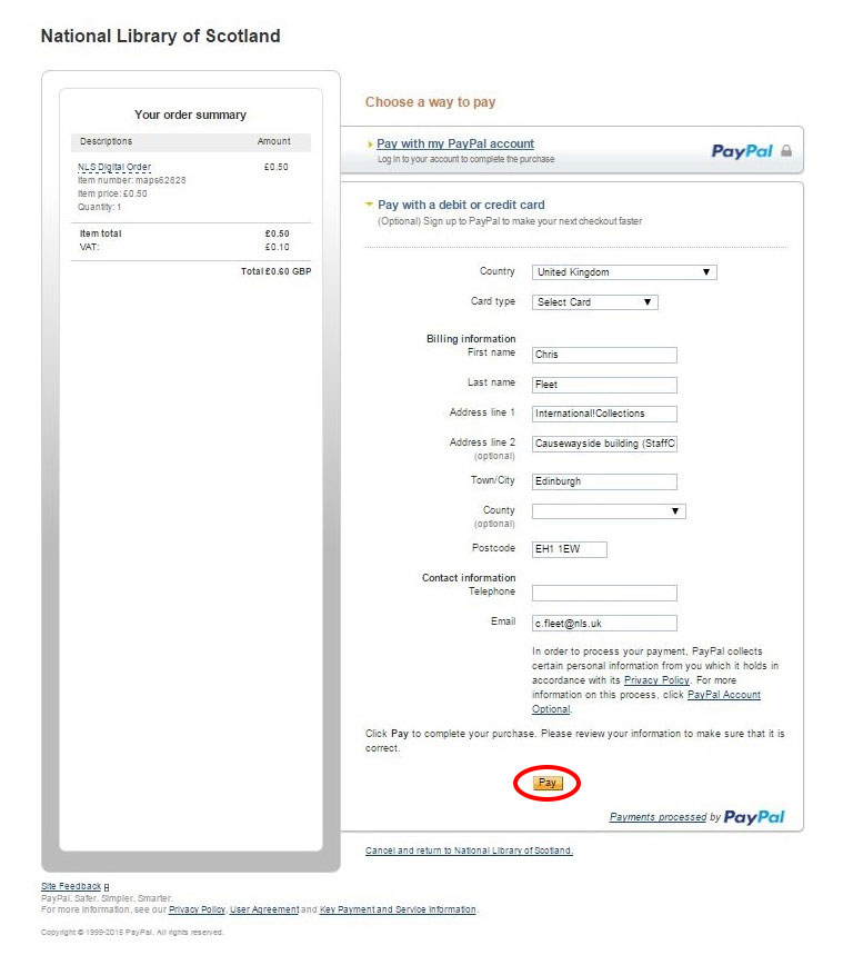 Example of paypal page before payment