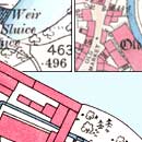 Map details of buildings, water and streets