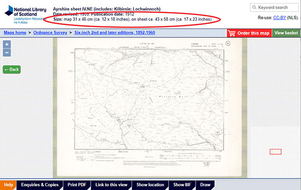 Example of a series map viewer pagre with size details in the header