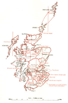 Map showing county meridians in Scotland
