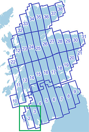 Map showing the numbering of the Roy Map Strips