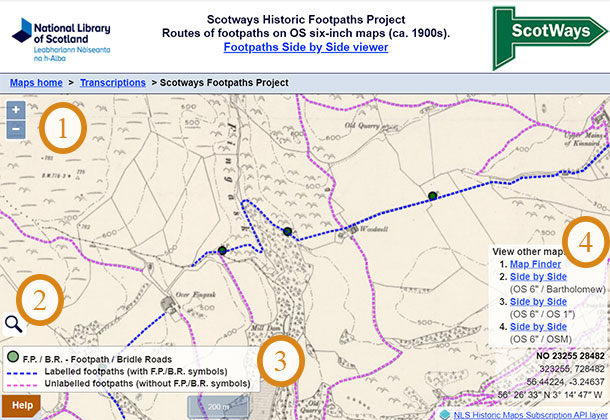 Screengrab of single-screen footpaths viewer with numbered sections