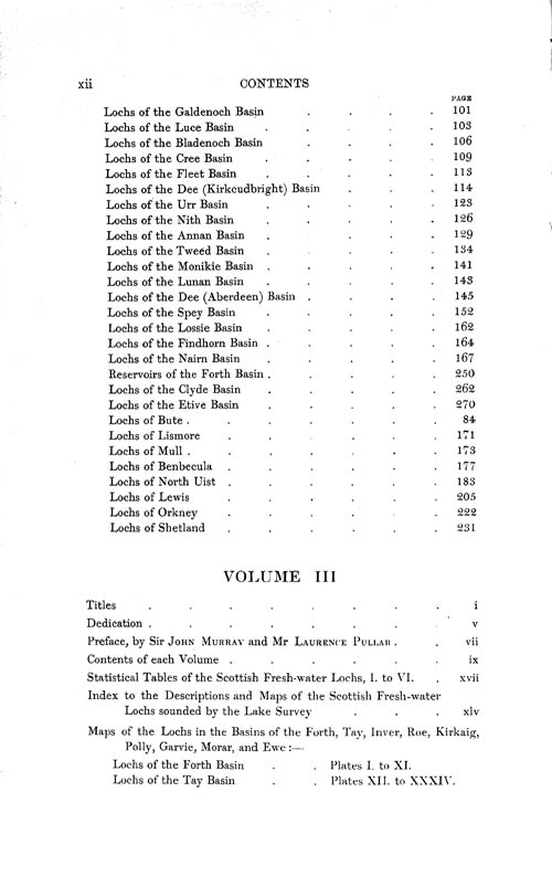 Page xii, Volume 1 - Contents of each Volume