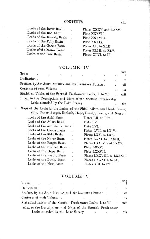 Page xiii, Volume 1 - Contents of each Volume