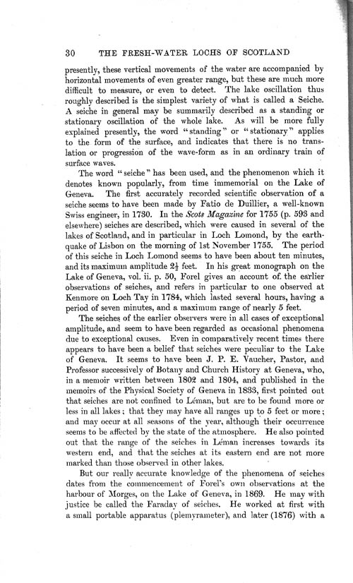 Page 30, Volume 1 - Seiches and other Oscillations of Lake-surfaces, observed by the Scottish Lake Survey, by Professor George Chrystal