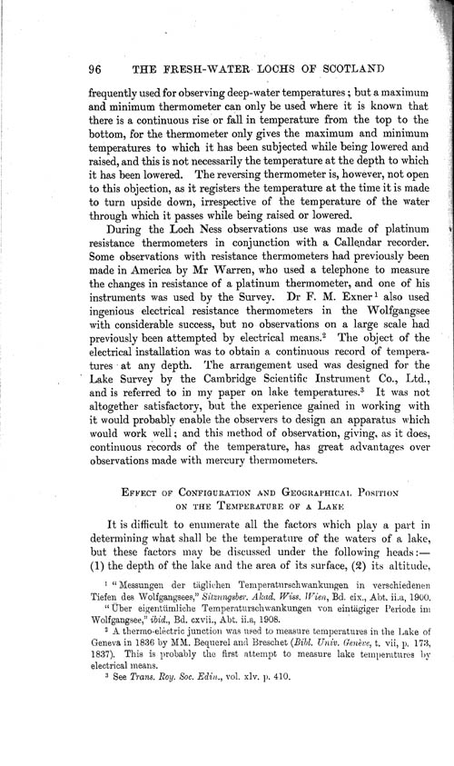 Page 96, Volume 1 - Temperature of Scottish Lakes, by E.M. Wedderburn
