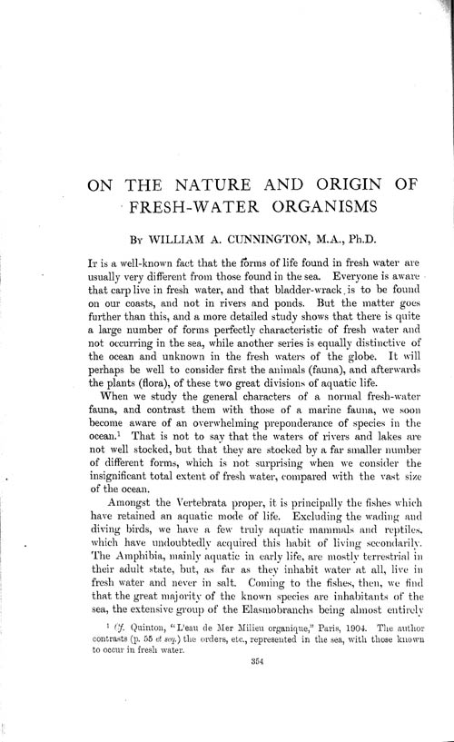 Page 354, Volume 1 - On the Nature and Origin of Fresh-water Organisms, by Wm. A. Cunnington