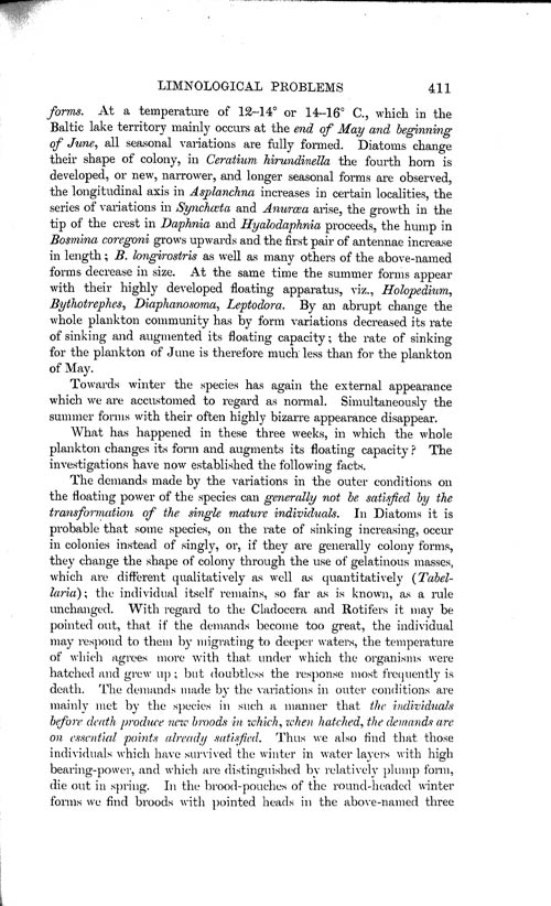 Page 411, Volume 1 - Summary of our Knowledge regarding various Limnological Problems, by C. Wesenberg-Lund