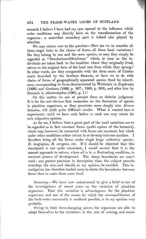 Page 424, Volume 1 - Summary of our Knowledge regarding various Limnological Problems, by C. Wesenberg-Lund