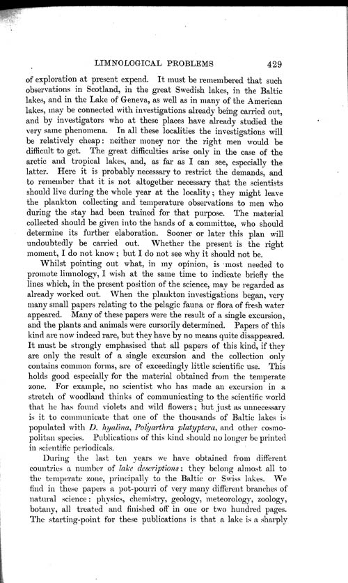 Page 429, Volume 1 - Summary of our Knowledge regarding various Limnological Problems, by C. Wesenberg-Lund