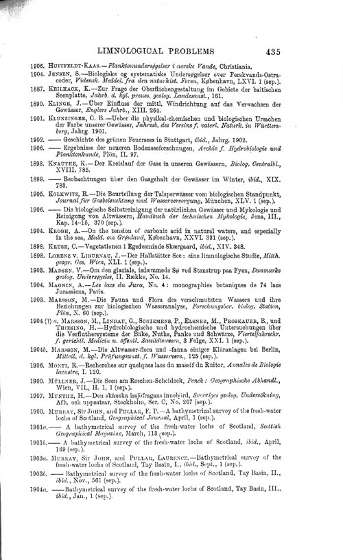 Page 435, Volume 1 - Summary of our Knowledge regarding various Limnological Problems, by C. Wesenberg-Lund