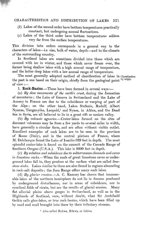 Page 521, Volume 1 - Characteristics of Lakes in general, and their distribution over the Surface of the Globe, by Sir John Murray
