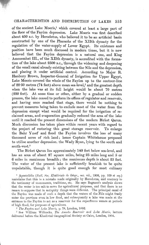 Page 553, Volume 1 - Characteristics of Lakes in general, and their distribution over the Surface of the Globe, by Sir John Murray