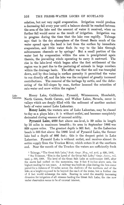 Page 558, Volume 1 - Characteristics of Lakes in general, and their distribution over the Surface of the Globe, by Sir John Murray
