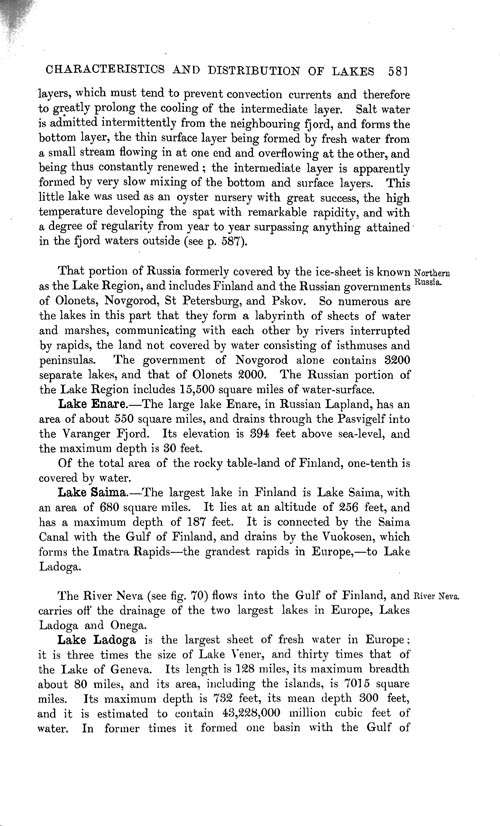 Page 581, Volume 1 - Characteristics of Lakes in general, and their distribution over the Surface of the Globe, by Sir John Murray
