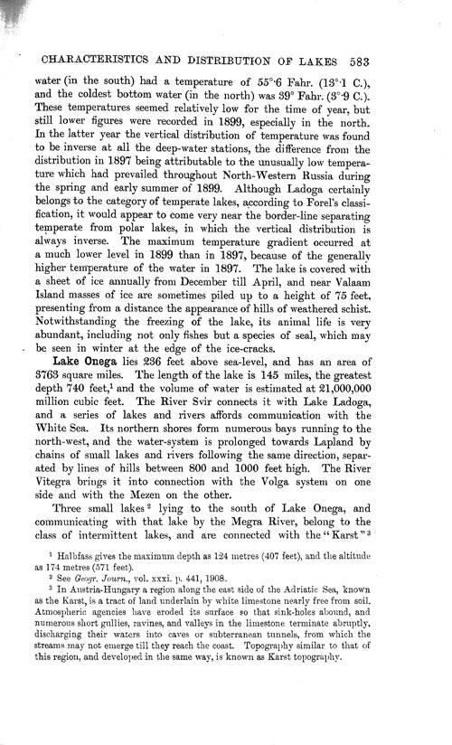 Page 583, Volume 1 - Characteristics of Lakes in general, and their distribution over the Surface of the Globe, by Sir John Murray