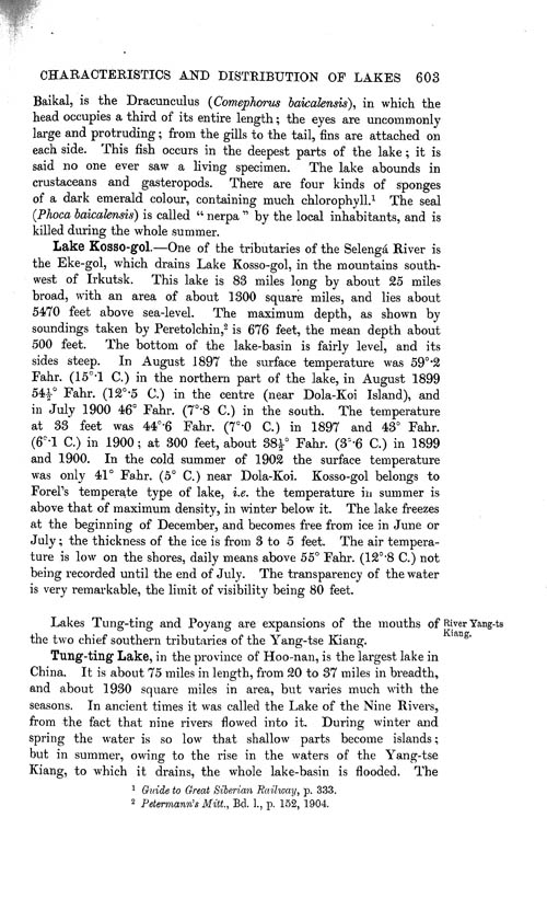 Page 603, Volume 1 - Characteristics of Lakes in general, and their distribution over the Surface of the Globe, by Sir John Murray