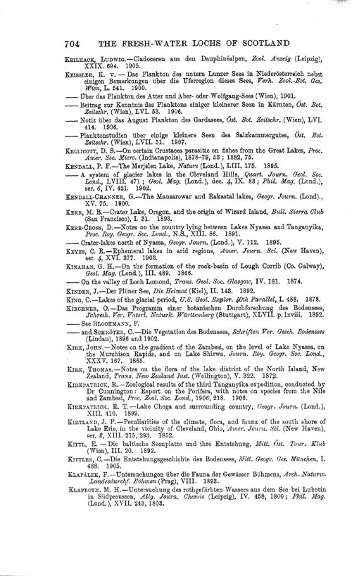 Page 704, Volume 1 - Bibliography of Limnological Literature, compiled in the Challenger Office by James Chumley