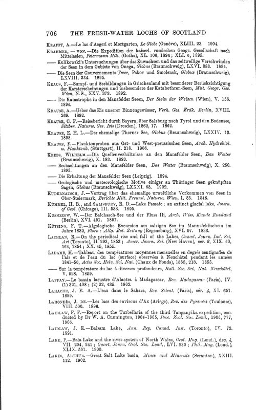 Page 706, Volume 1 - Bibliography of Limnological Literature, compiled in the Challenger Office by James Chumley