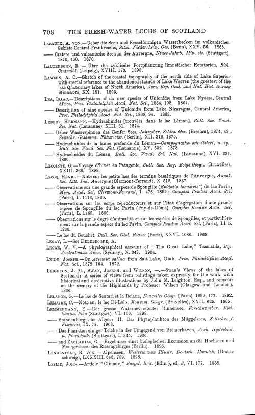 Page 708, Volume 1 - Bibliography of Limnological Literature, compiled in the Challenger Office by James Chumley