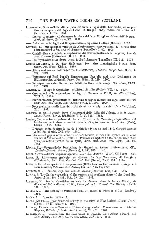 Page 710, Volume 1 - Bibliography of Limnological Literature, compiled in the Challenger Office by James Chumley