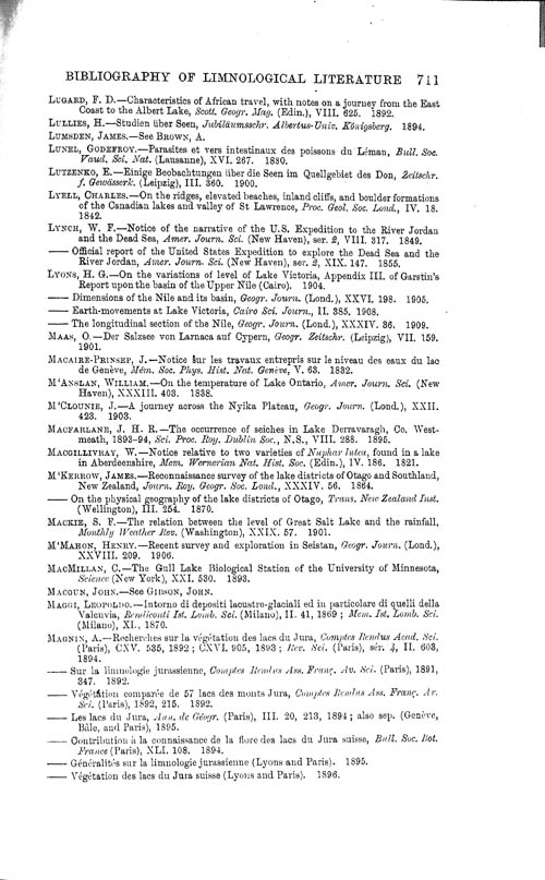 Page 711, Volume 1 - Bibliography of Limnological Literature, compiled in the Challenger Office by James Chumley