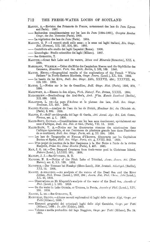 Page 712, Volume 1 - Bibliography of Limnological Literature, compiled in the Challenger Office by James Chumley