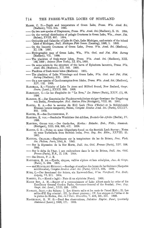 Page 714, Volume 1 - Bibliography of Limnological Literature, compiled in the Challenger Office by James Chumley