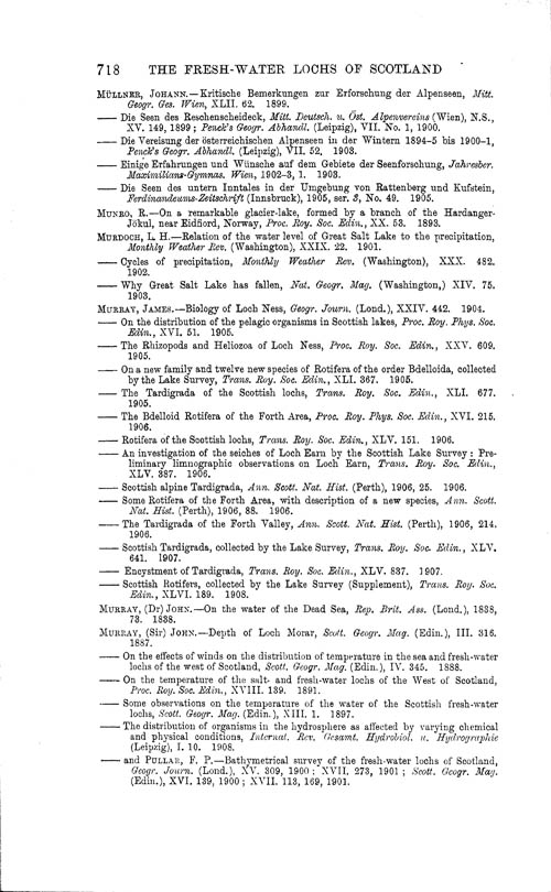 Page 718, Volume 1 - Bibliography of Limnological Literature, compiled in the Challenger Office by James Chumley