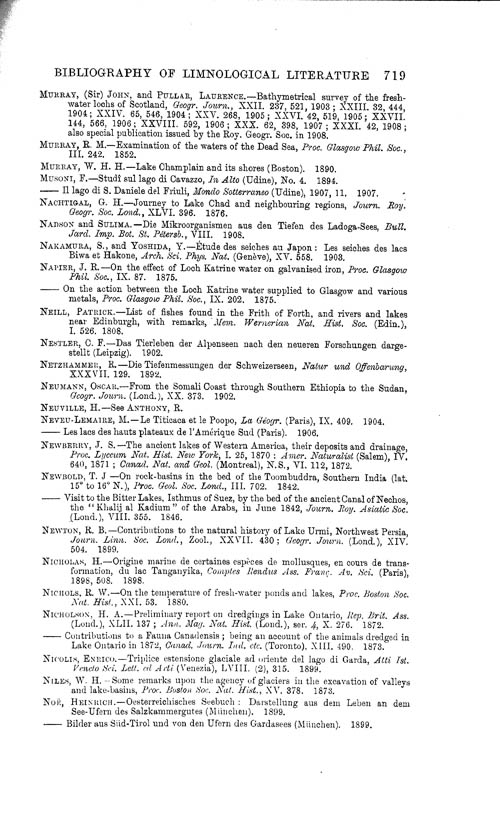 Page 719, Volume 1 - Bibliography of Limnological Literature, compiled in the Challenger Office by James Chumley