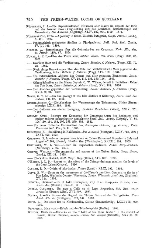 Page 720, Volume 1 - Bibliography of Limnological Literature, compiled in the Challenger Office by James Chumley