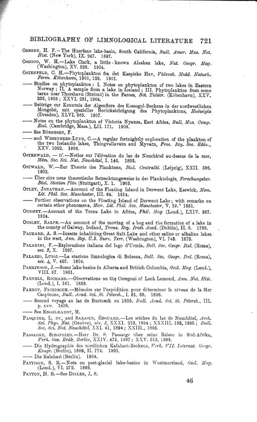 Page 721, Volume 1 - Bibliography of Limnological Literature, compiled in the Challenger Office by James Chumley