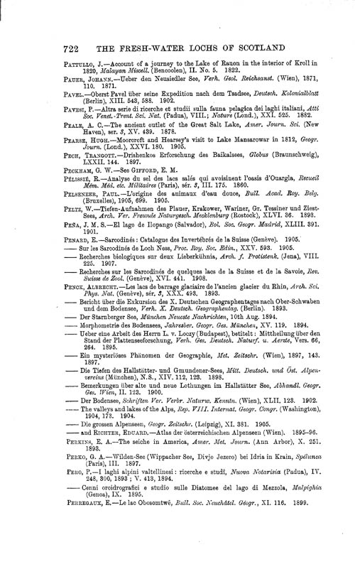 Page 722, Volume 1 - Bibliography of Limnological Literature, compiled in the Challenger Office by James Chumley