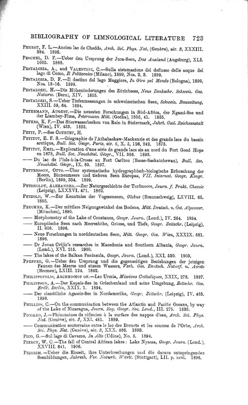 Page 723, Volume 1 - Bibliography of Limnological Literature, compiled in the Challenger Office by James Chumley