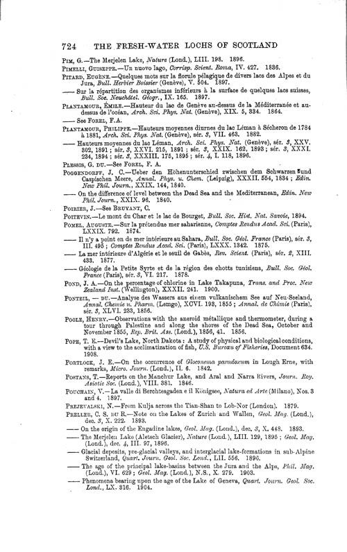 Page 724, Volume 1 - Bibliography of Limnological Literature, compiled in the Challenger Office by James Chumley